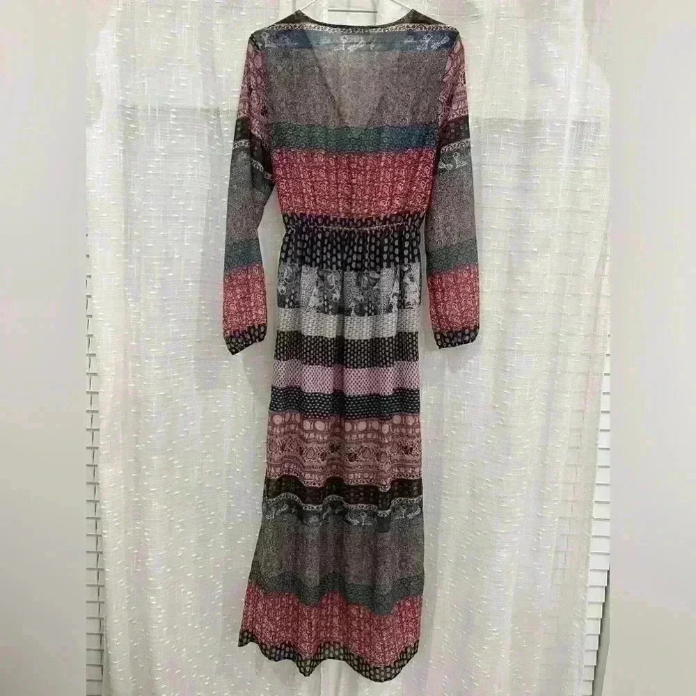 Pull & Bear Women's Multicolored Dress Robe Size M Button Front Long Sleeve - Picture 3 of 4